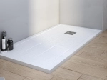 Bac de douche, extra plat, avec rainures pour un espace de séchage, L. 100 à 210 cm x l. 70 à 100 cm Résine anti glissant, finition misse, 10 couleurs, Livraison offerte